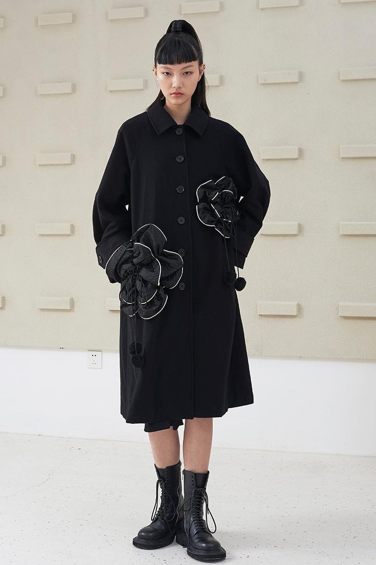 DIDDI MODA 3D Floral A Line Wool Coat