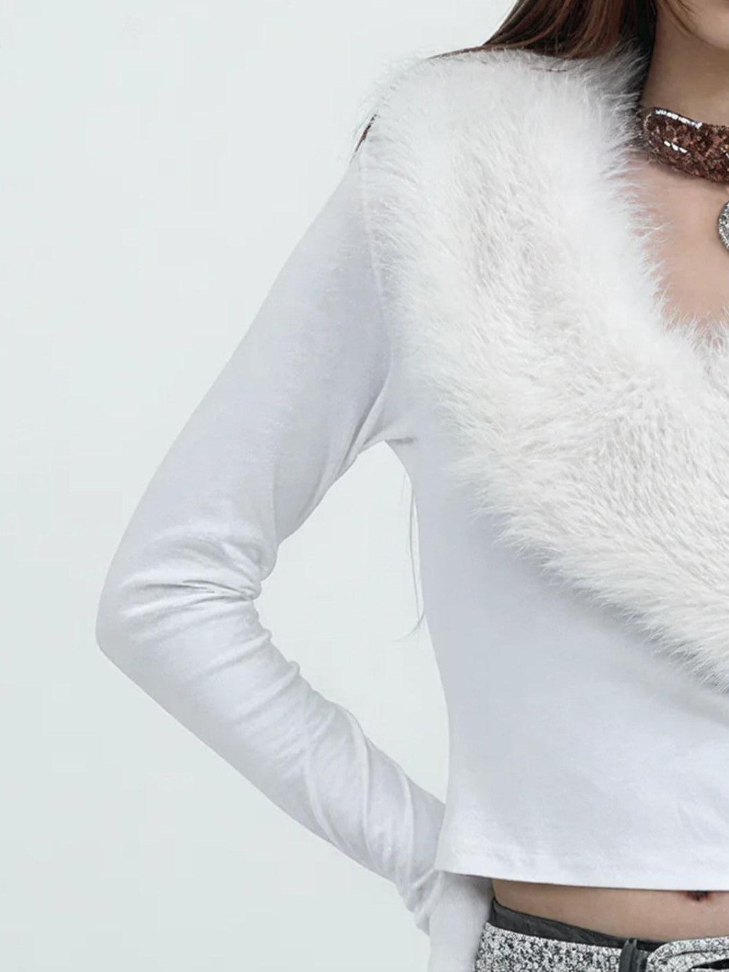 3MODE American Fur Collar V-neck Slim Women&
