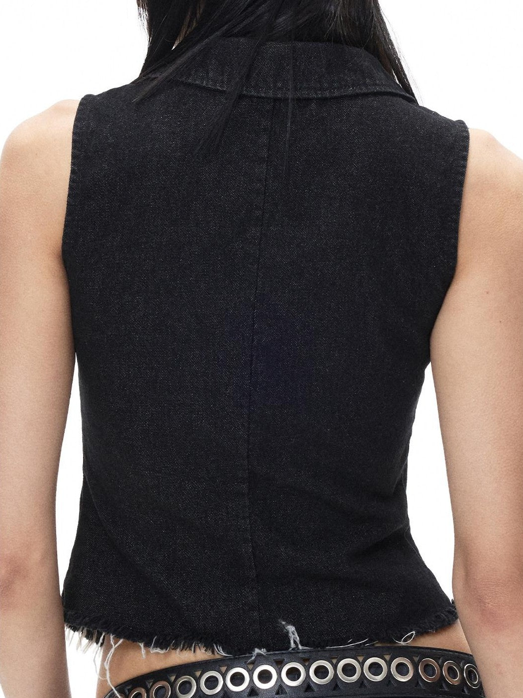 3MODE Black Punk Double Breasted Lapel Sleeveless Women&