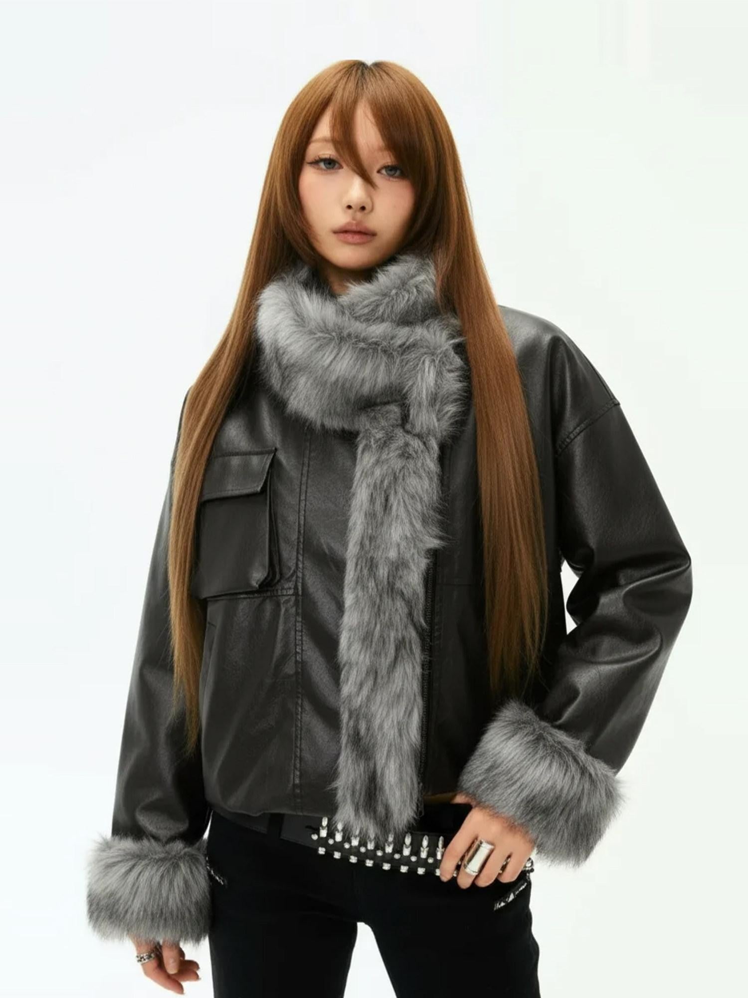 3MODE Black Shearling Lined Thickened Retro Women&