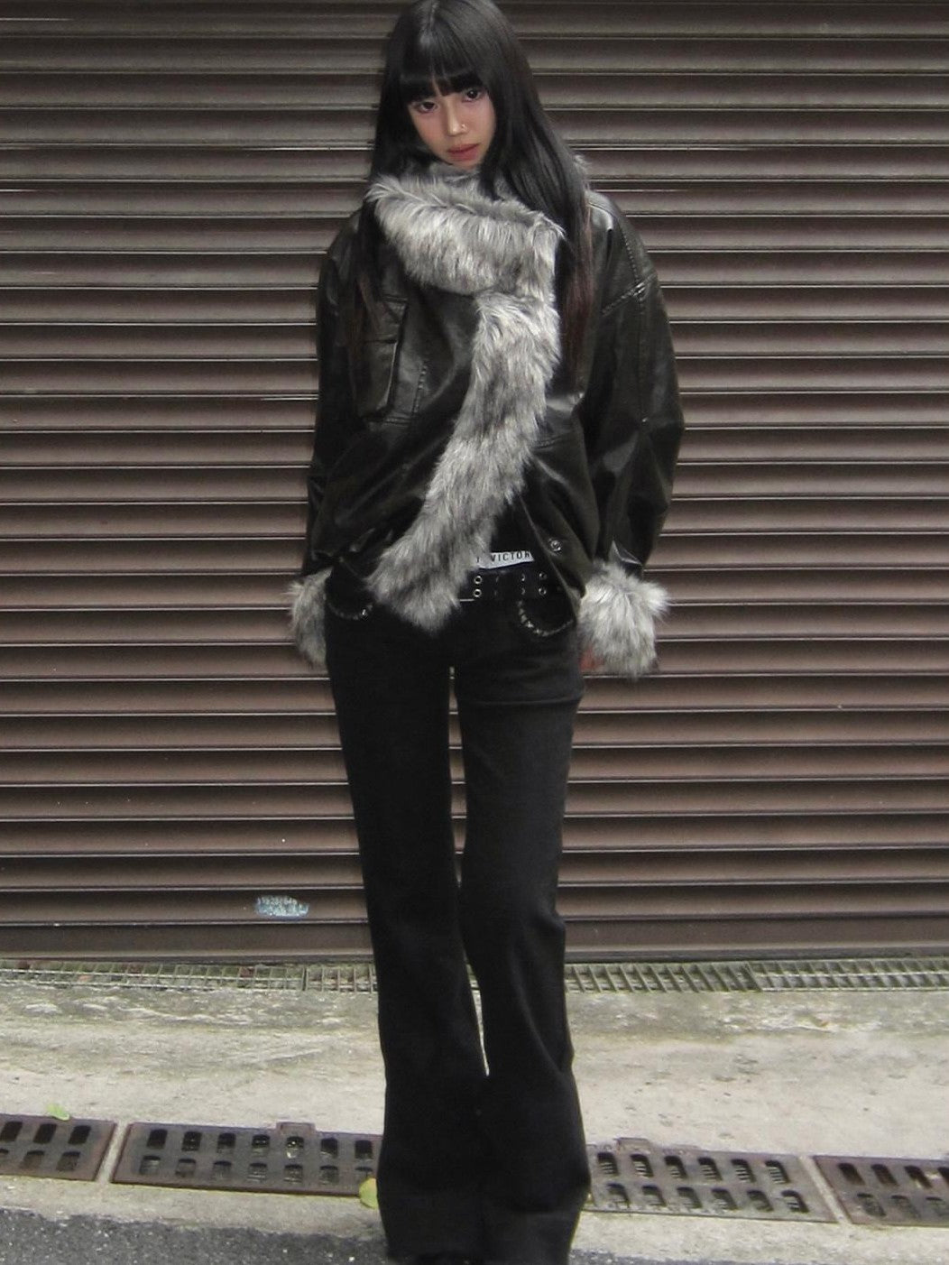 3MODE Black Shearling Lined Thickened Retro Women&