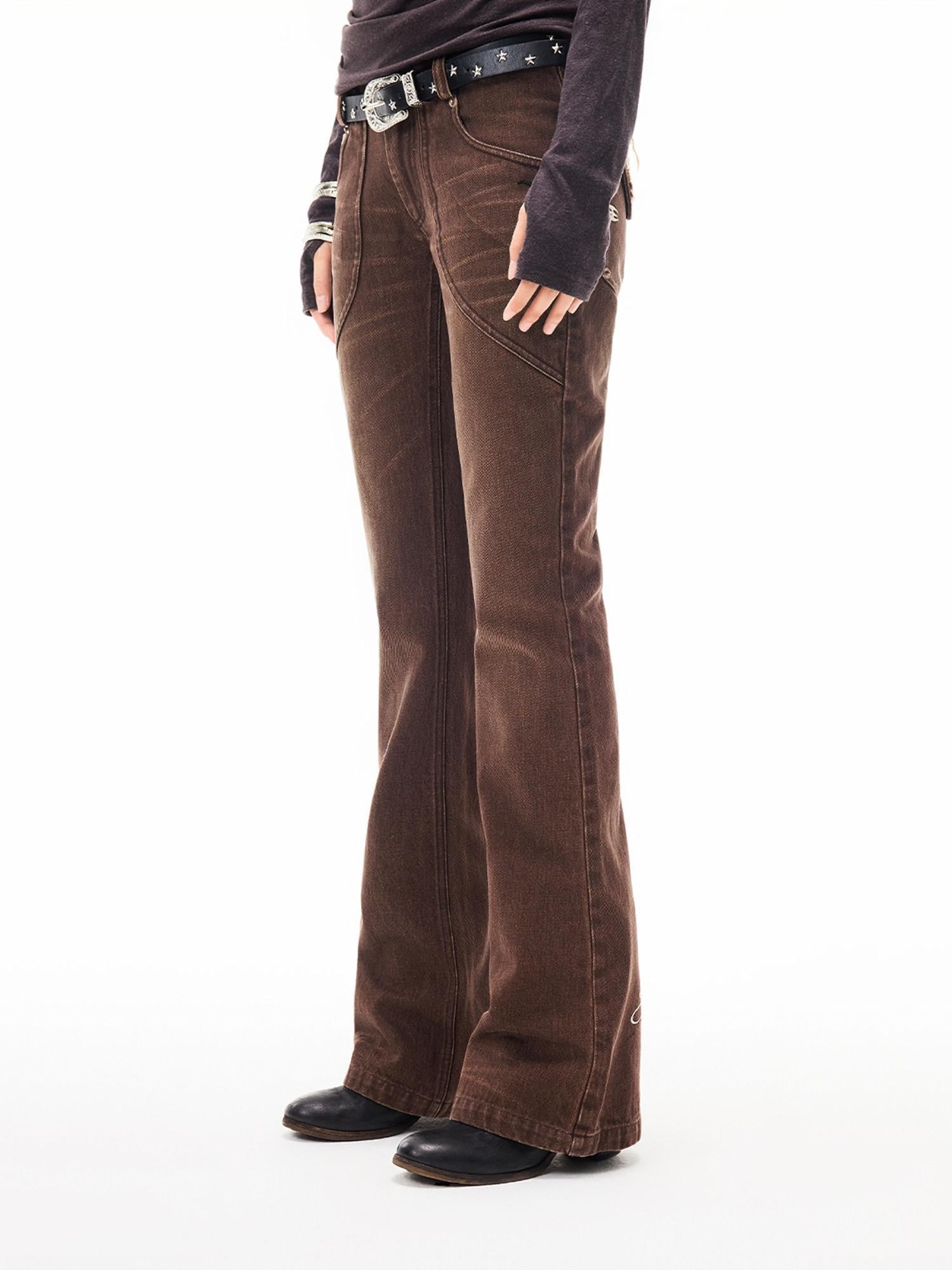 3MODE Brown Vintage Letter Print High Waist Women&