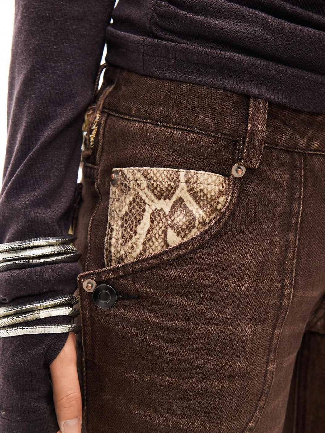 3MODE Brown Vintage Letter Print High Waist Women&