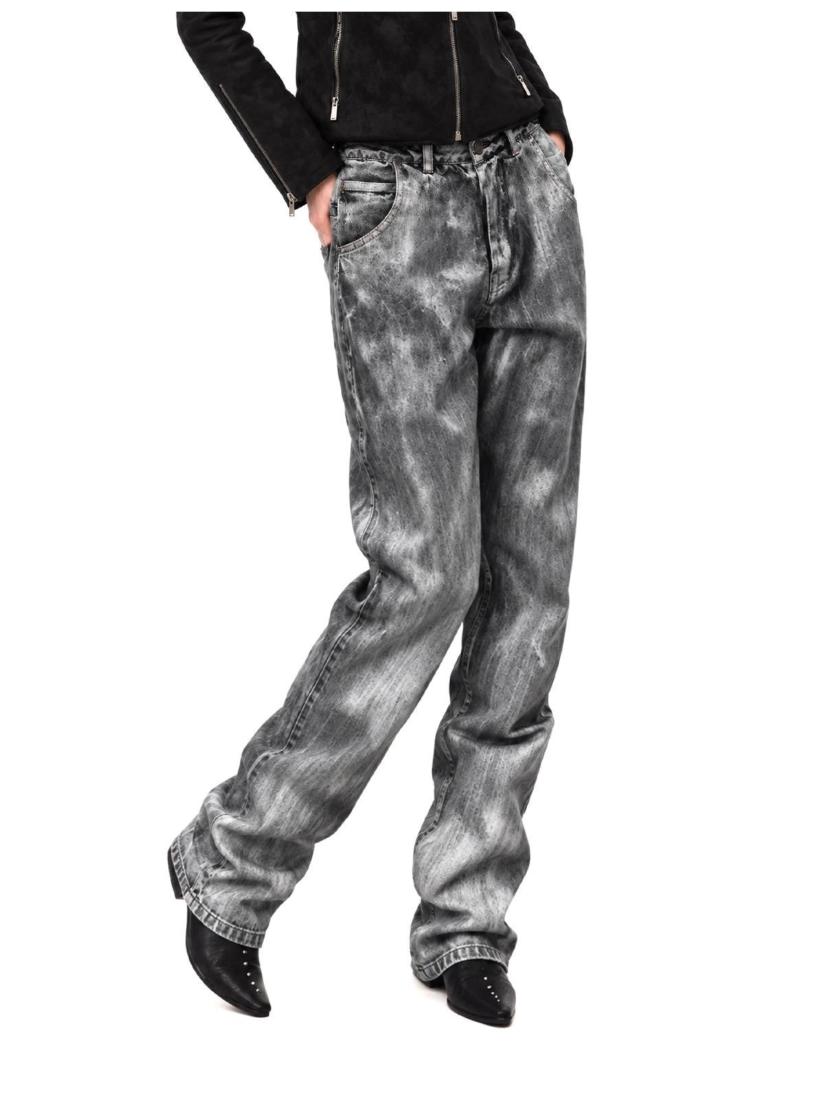 3MODE Brushed Texture Straight Leg Acid Wash Women&