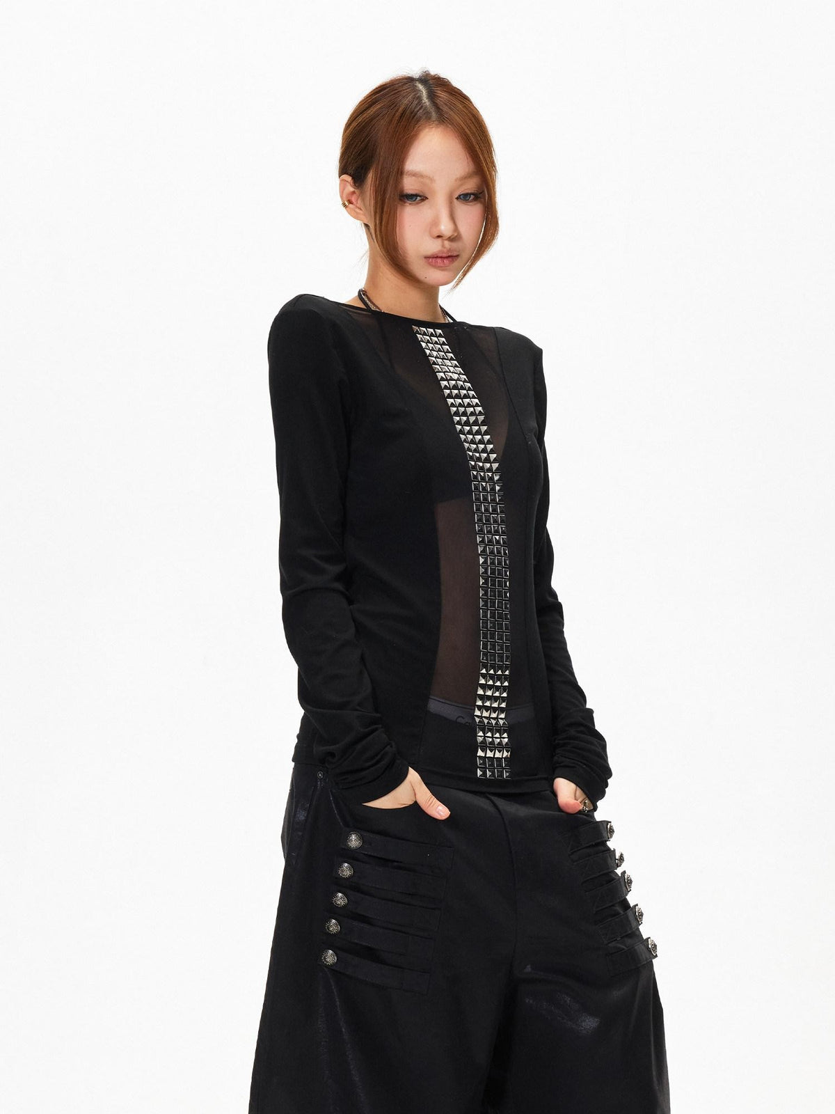 3MODE Dark Goth Rhinestone Mesh Panel Women&