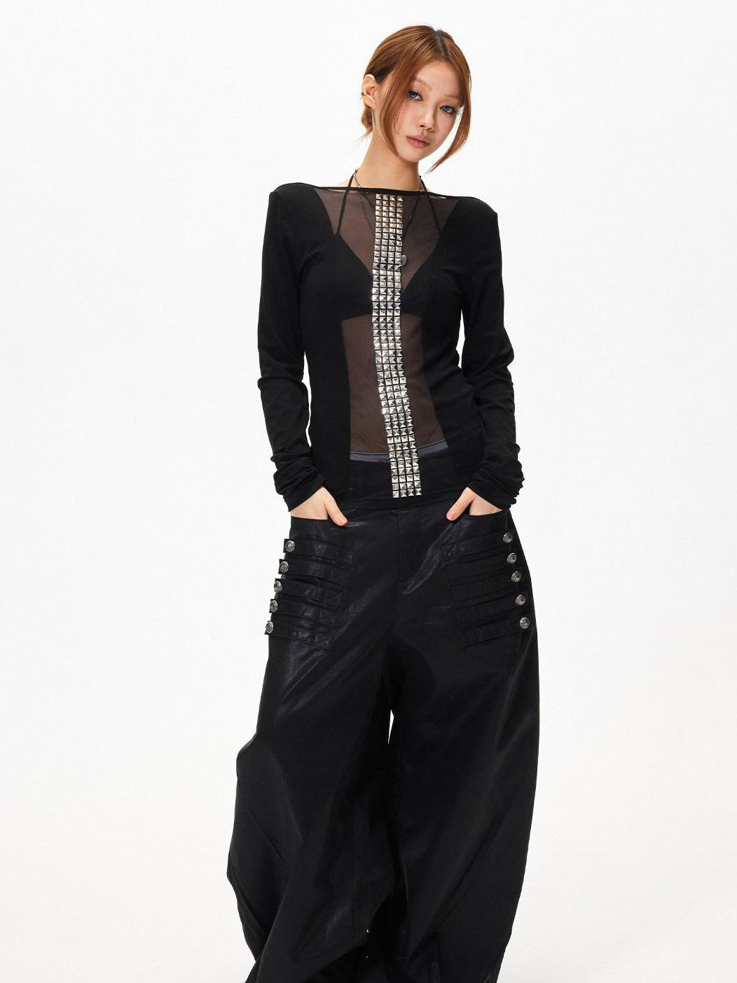 3MODE Dark Goth Rhinestone Mesh Panel Women&