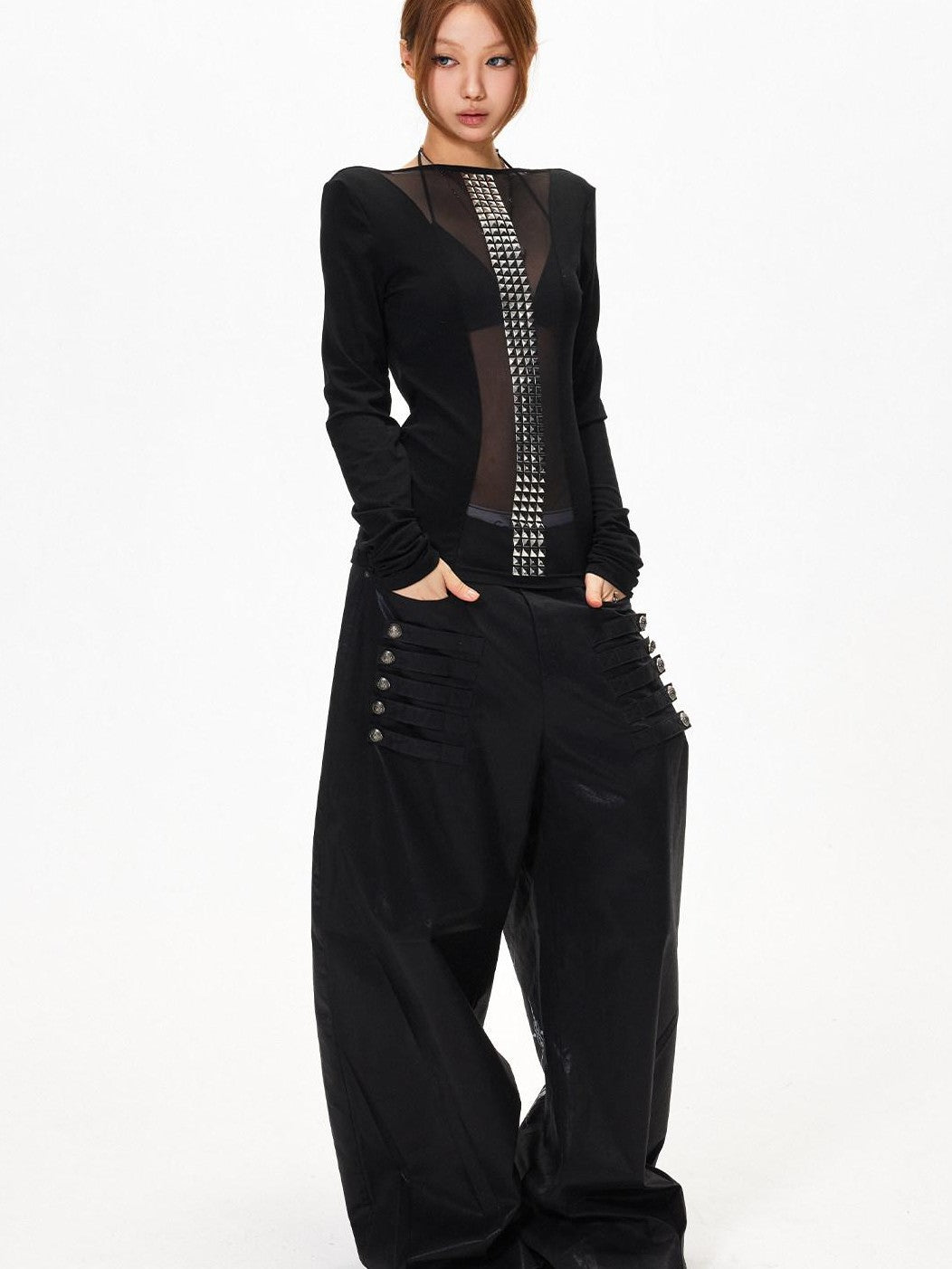 3MODE Dark Goth Rhinestone Mesh Panel Women&