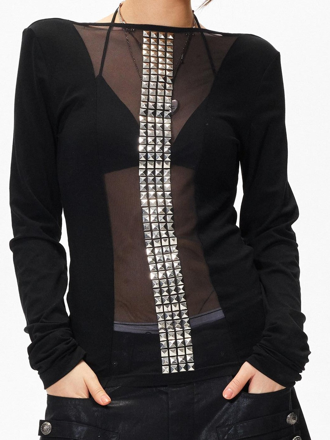 3MODE Dark Goth Rhinestone Mesh Panel Women&