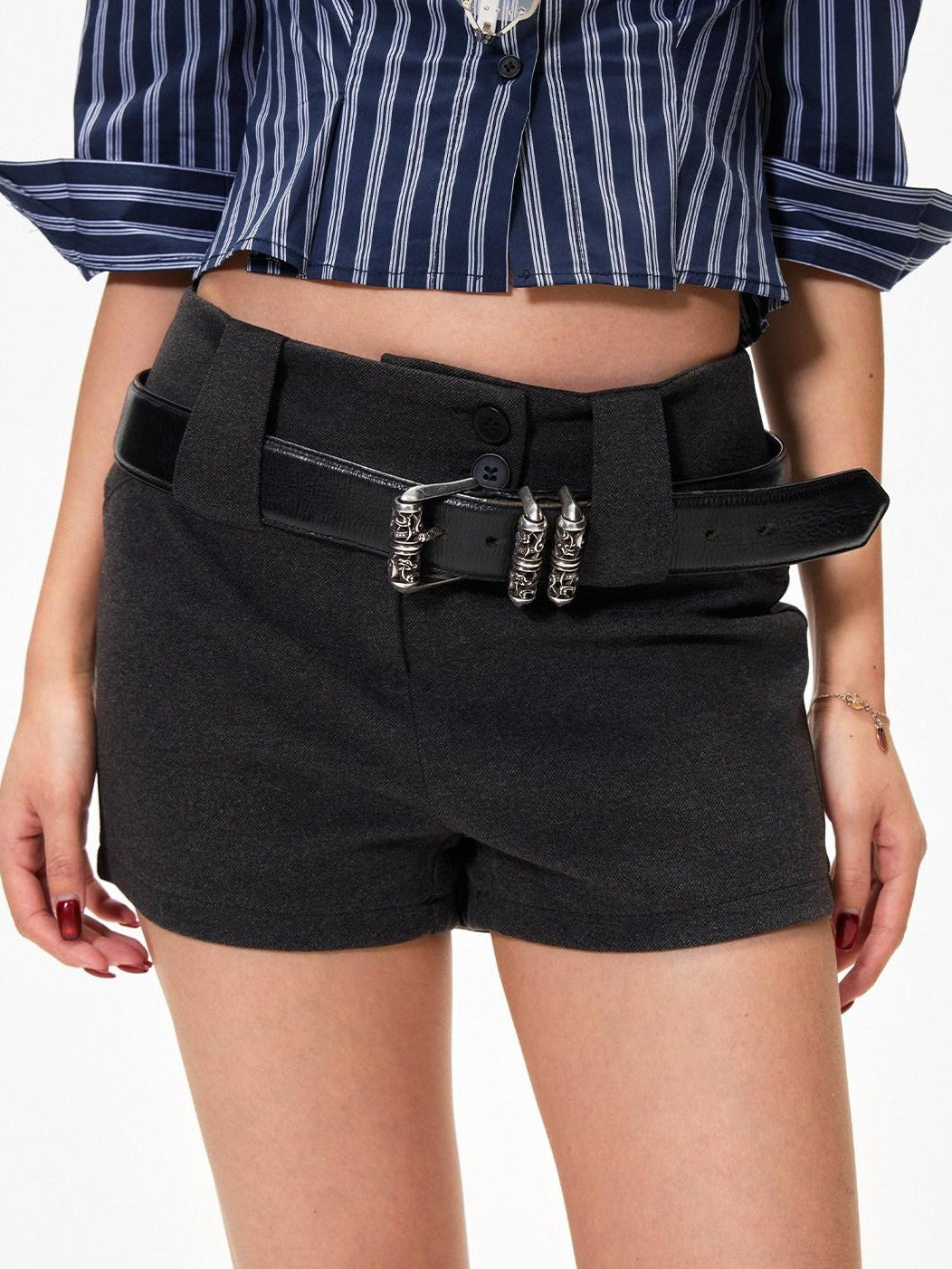 3MODE Dark Gray Solid Wool Look High Waist Straight Women&