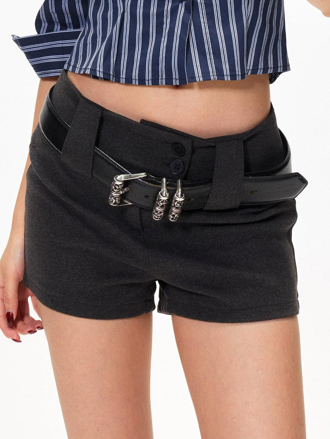 3MODE Dark Gray Solid Wool Look High Waist Straight Women&