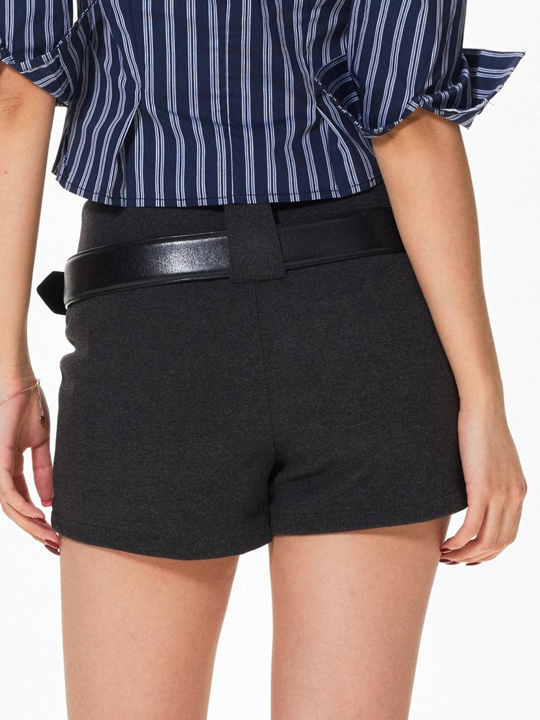 3MODE Dark Gray Solid Wool Look High Waist Straight Women&