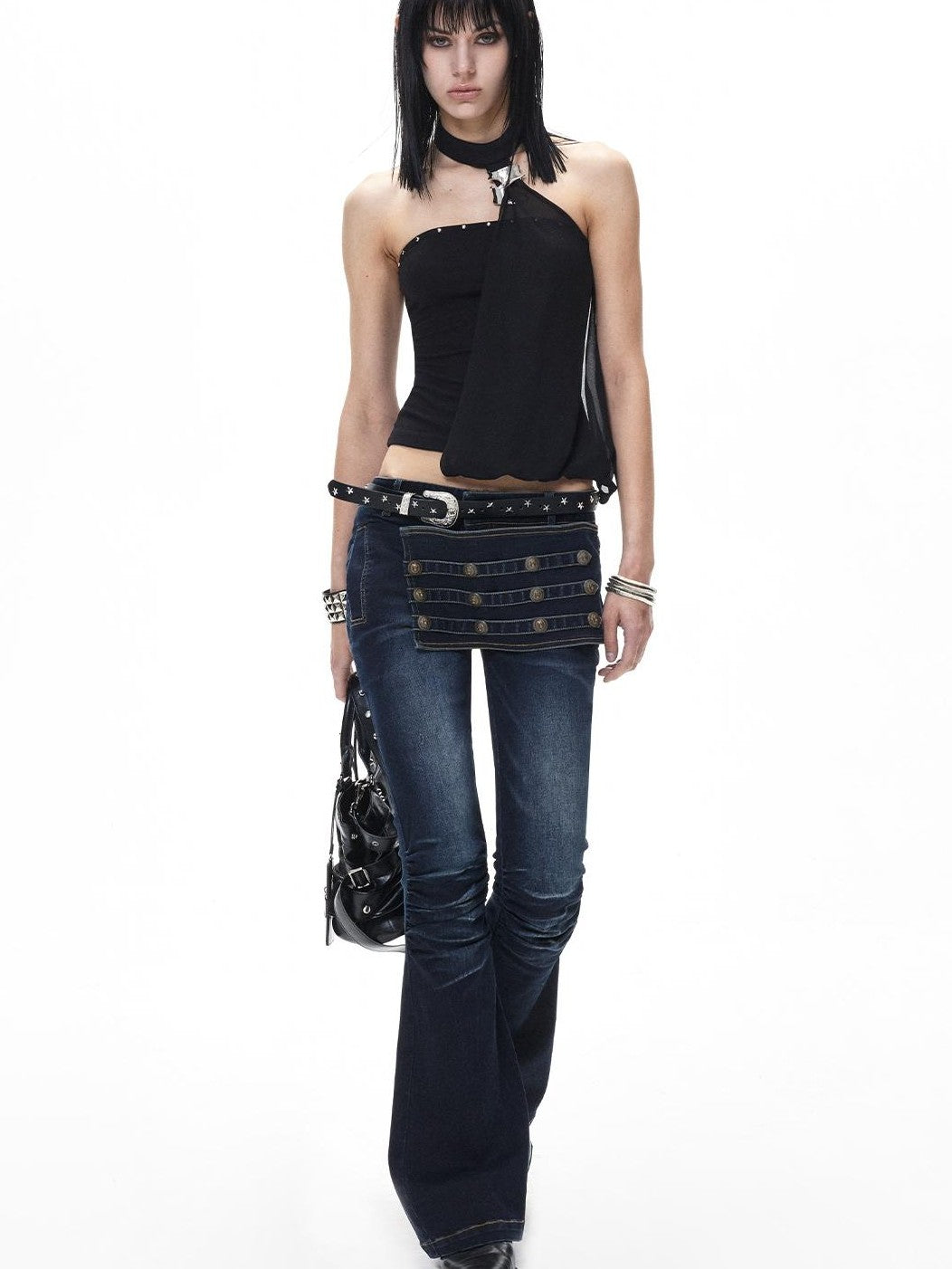 3MODE Dark Sweet Studded Sequined Backless Cropped Bandeau Women&