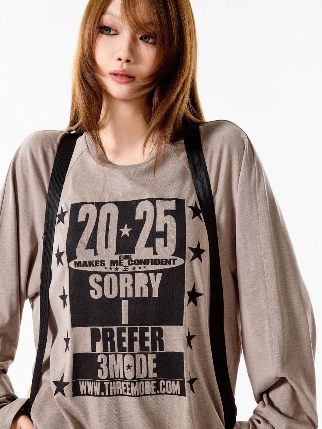 3MODE Deep Coffee Retro Letter Print Loose Fit Women&