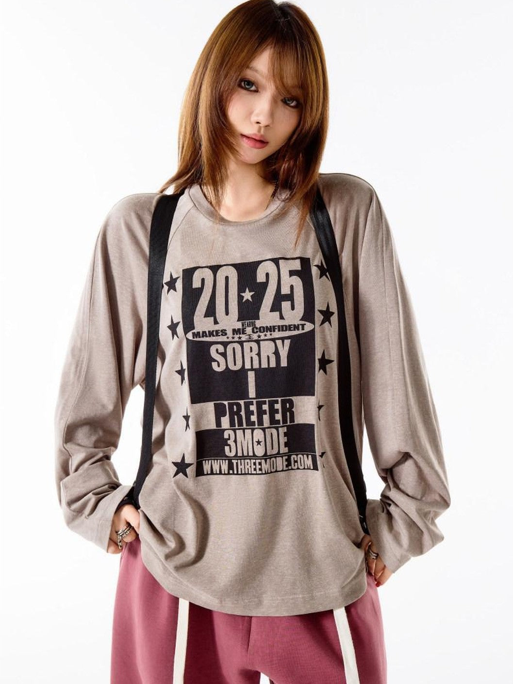 3MODE Deep Coffee Retro Letter Print Loose Fit Women&