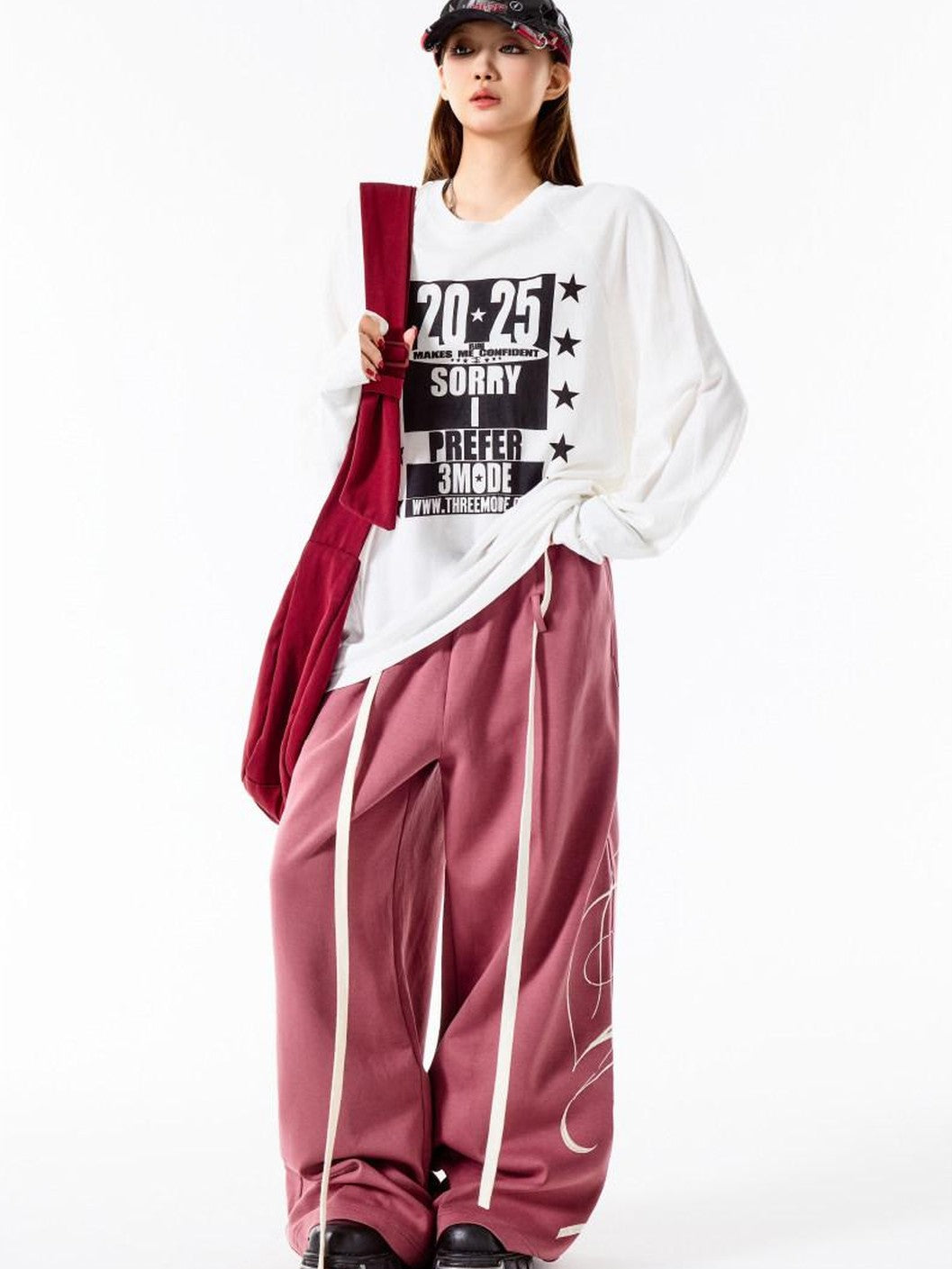 3MODE Deep Coffee Retro Letter Print Loose Fit Women&