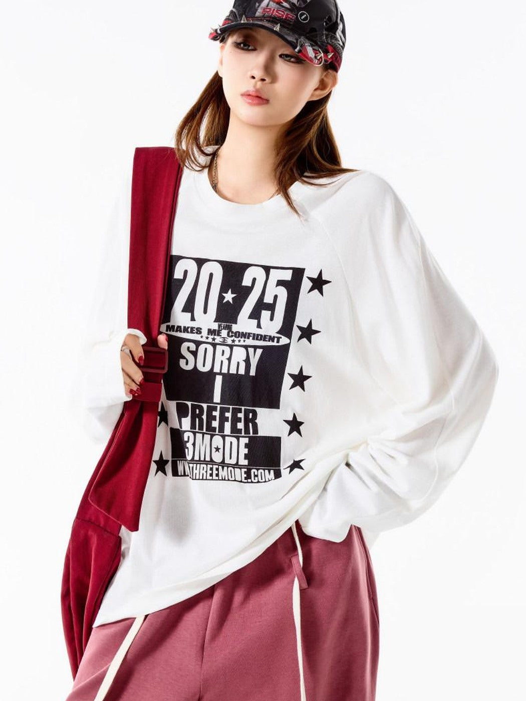 3MODE Deep Coffee Retro Letter Print Loose Fit Women&