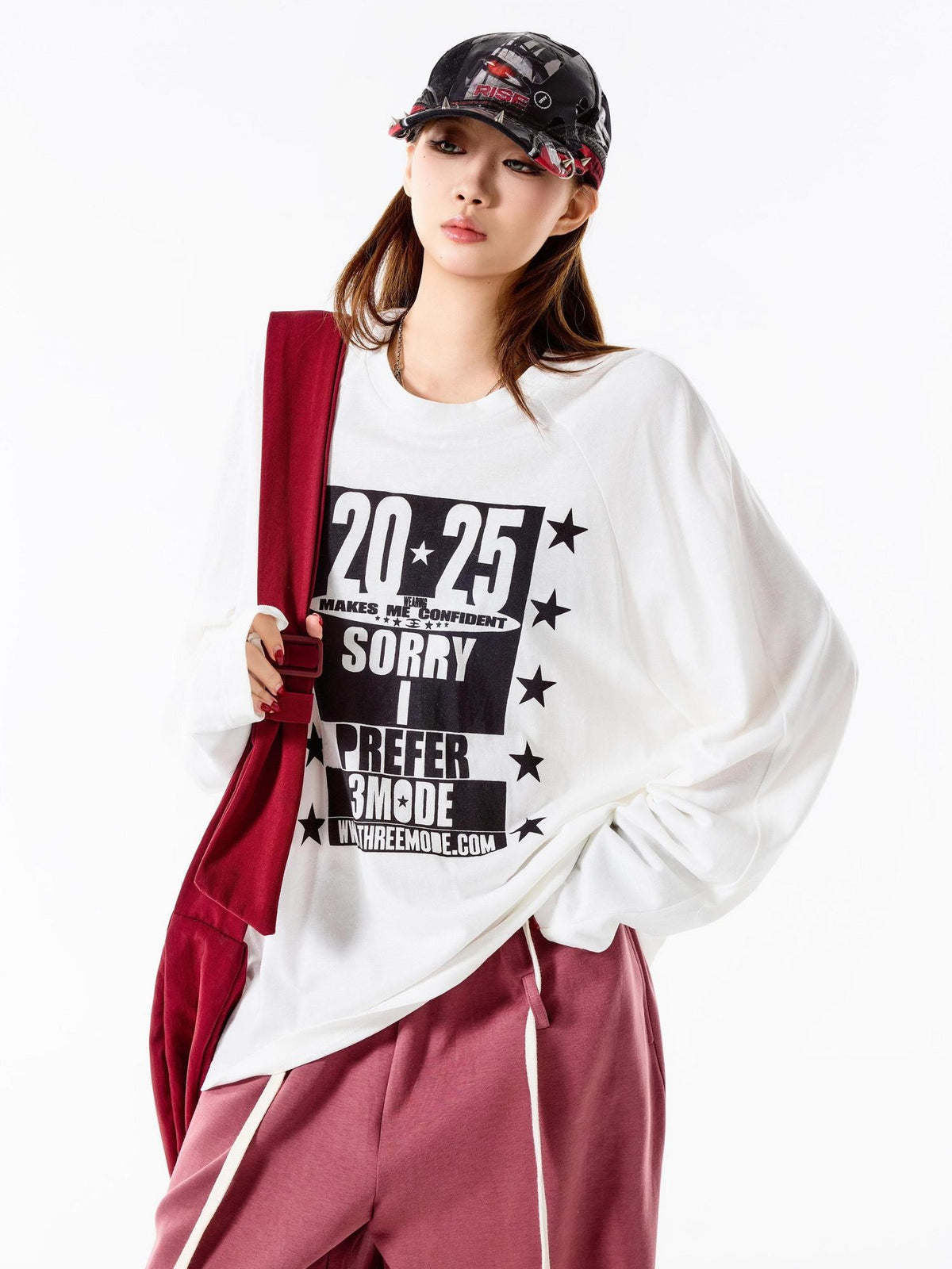 3MODE Deep Coffee Retro Letter Print Loose Fit Women&