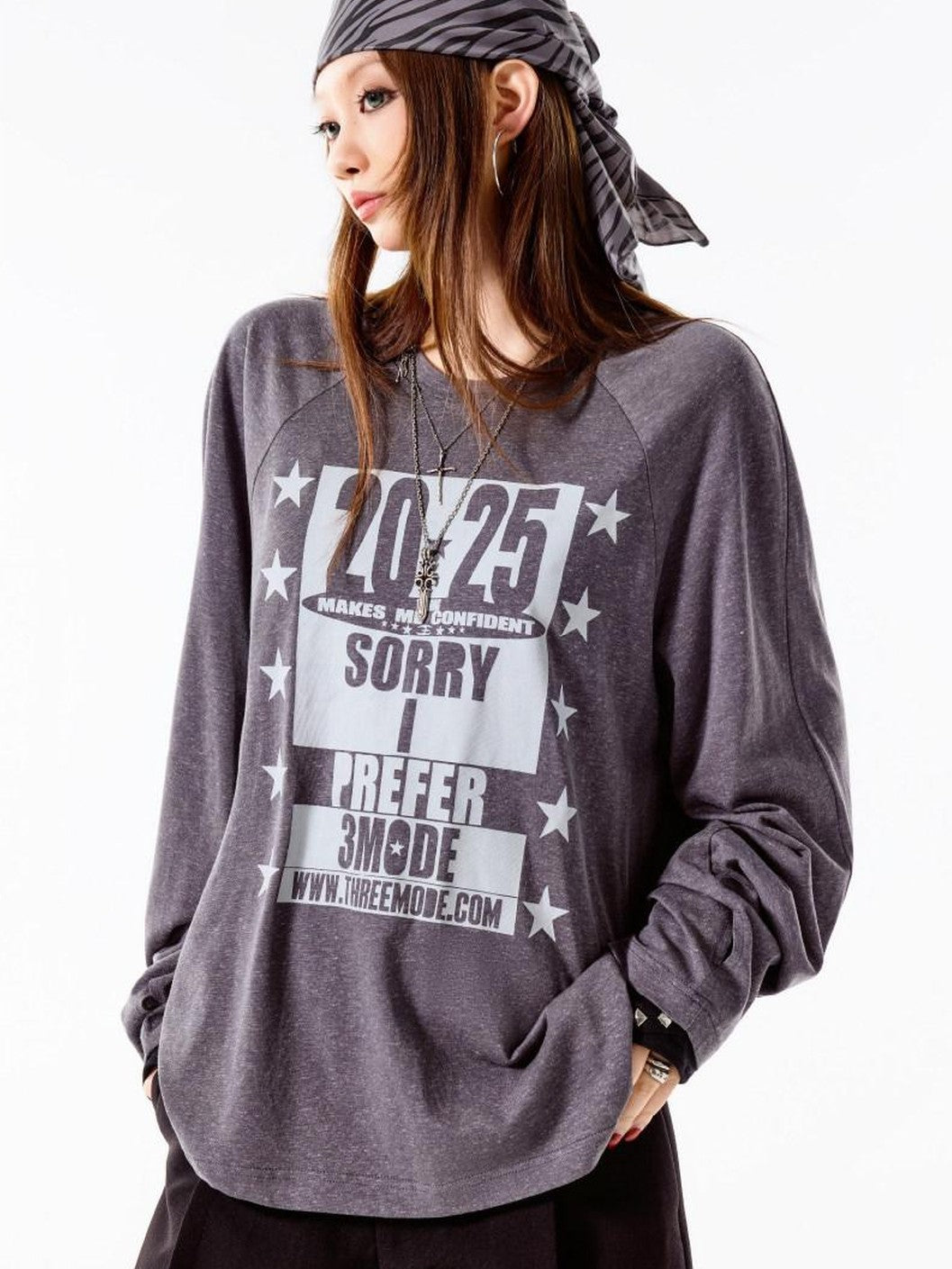 3MODE Deep Coffee Retro Letter Print Loose Fit Women&