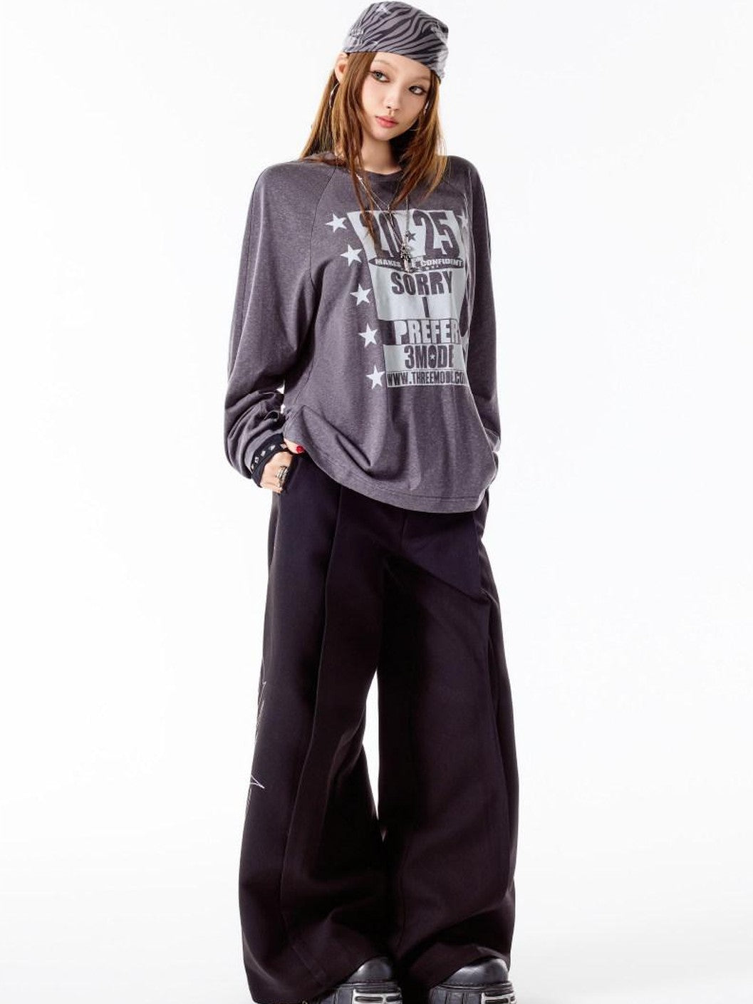 3MODE Deep Coffee Retro Letter Print Loose Fit Women&