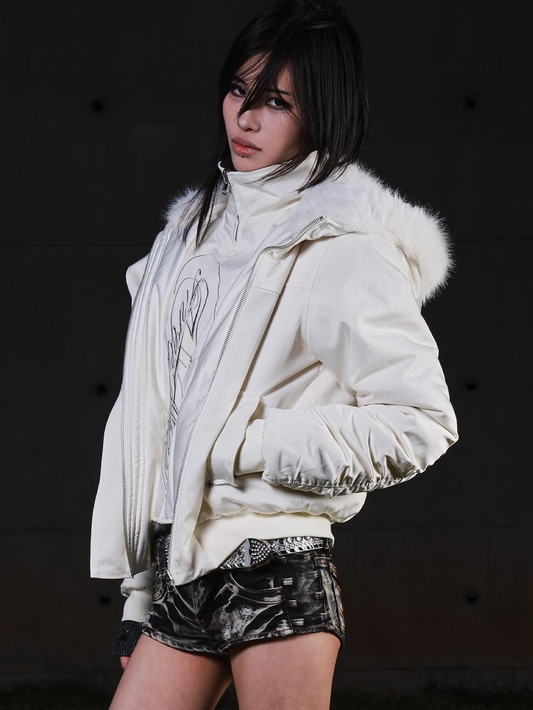 3MODE Detachable Faux Fur Collar Layered Parka Hooded Women&