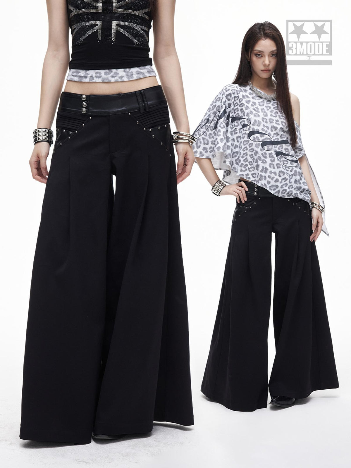 3MODE Drapey Studded Wide Leg Straight Women&