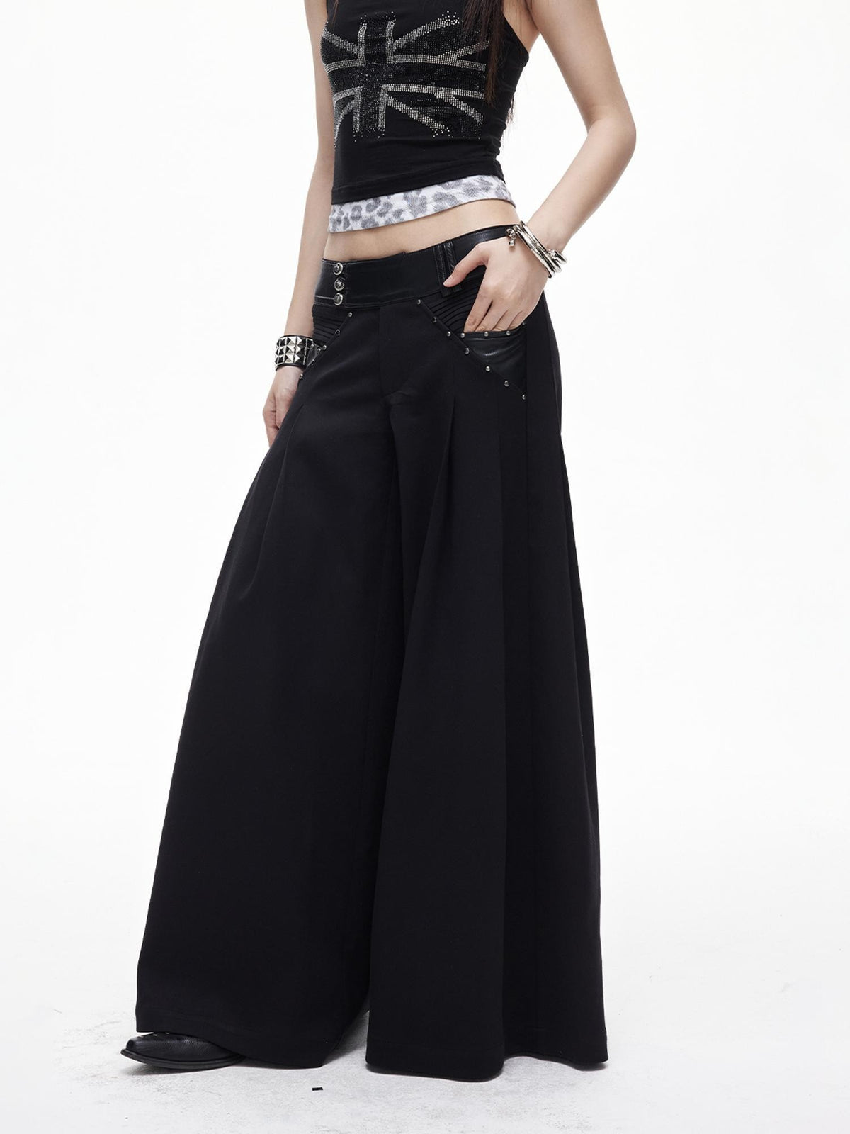 3MODE Drapey Studded Wide Leg Straight Women&