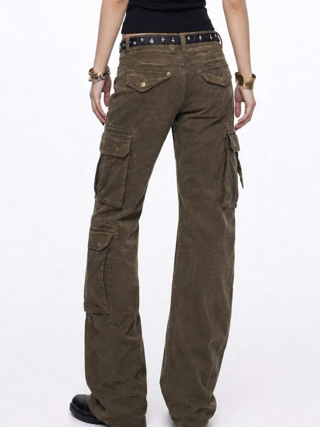 3MODE Olive Green Cargo Multi Pocket High Waist Women&