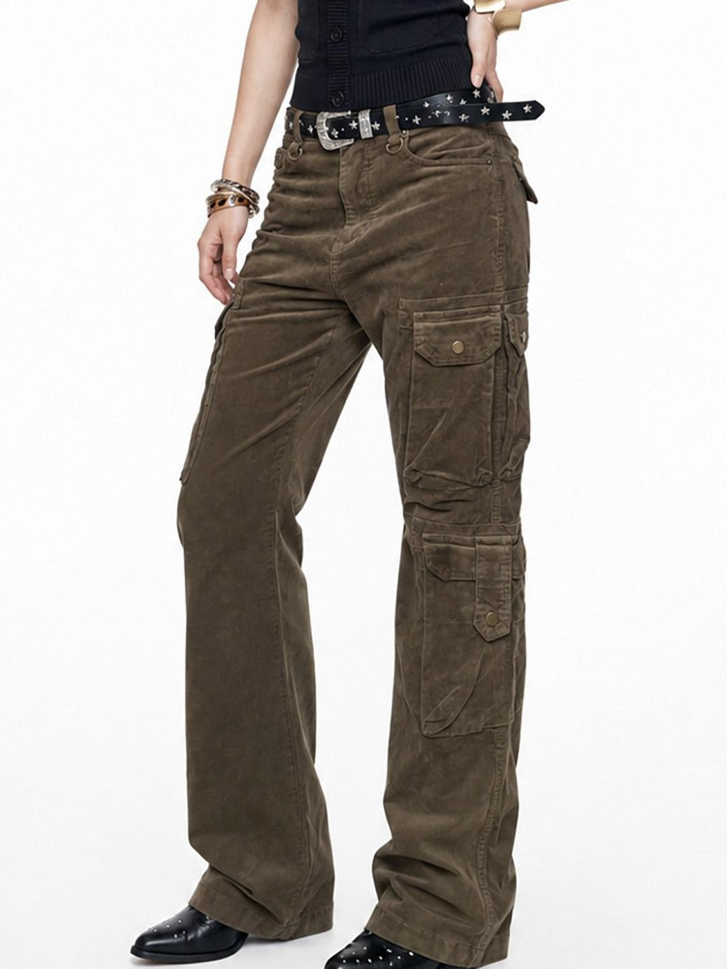 3MODE Olive Green Cargo Multi Pocket High Waist Women&