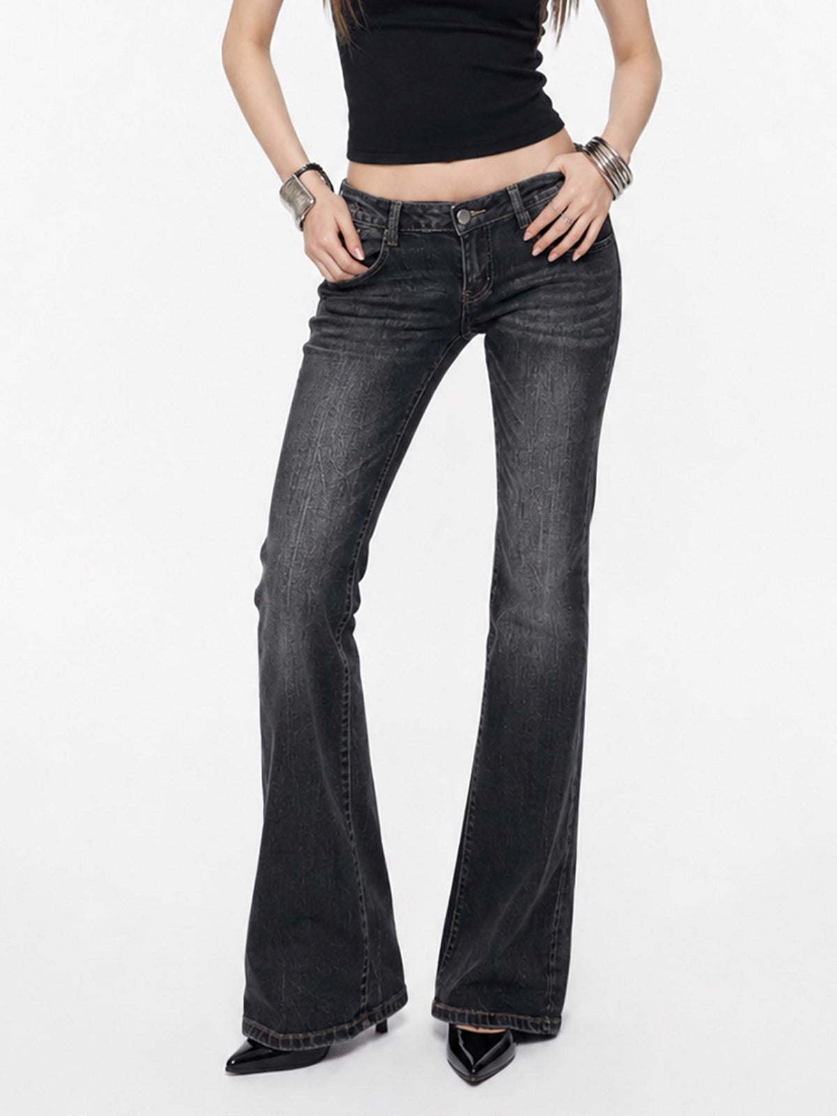 3MODE Ombre Low Rise Y2k Retro Floor Length Slim Micro Women&