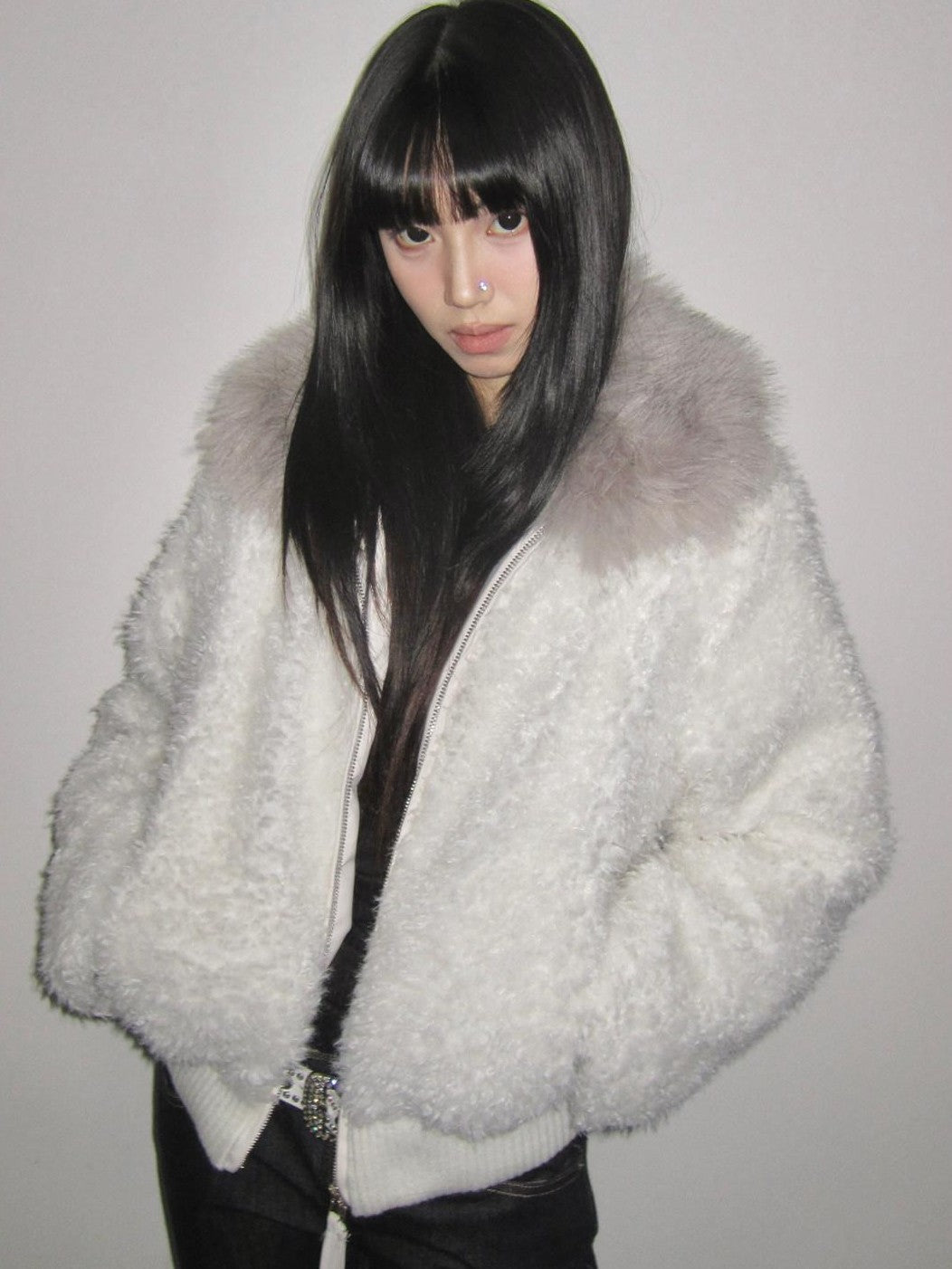 3MODE Sherpa Collar Zip Lapel Women&