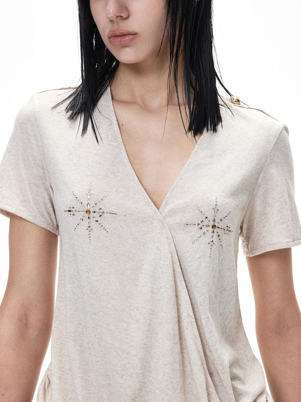 3MODE Sparkle Rhinestone Loose V-neck Women&