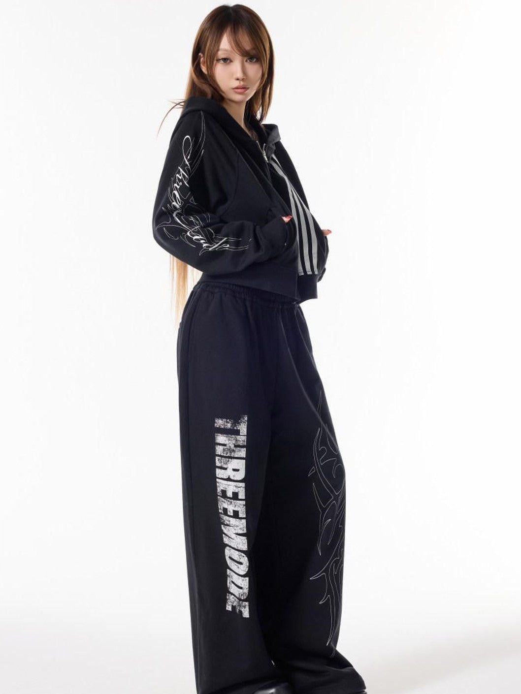 3MODE Vintage Asymmetric High Waist Street Durable Floor Length Women&