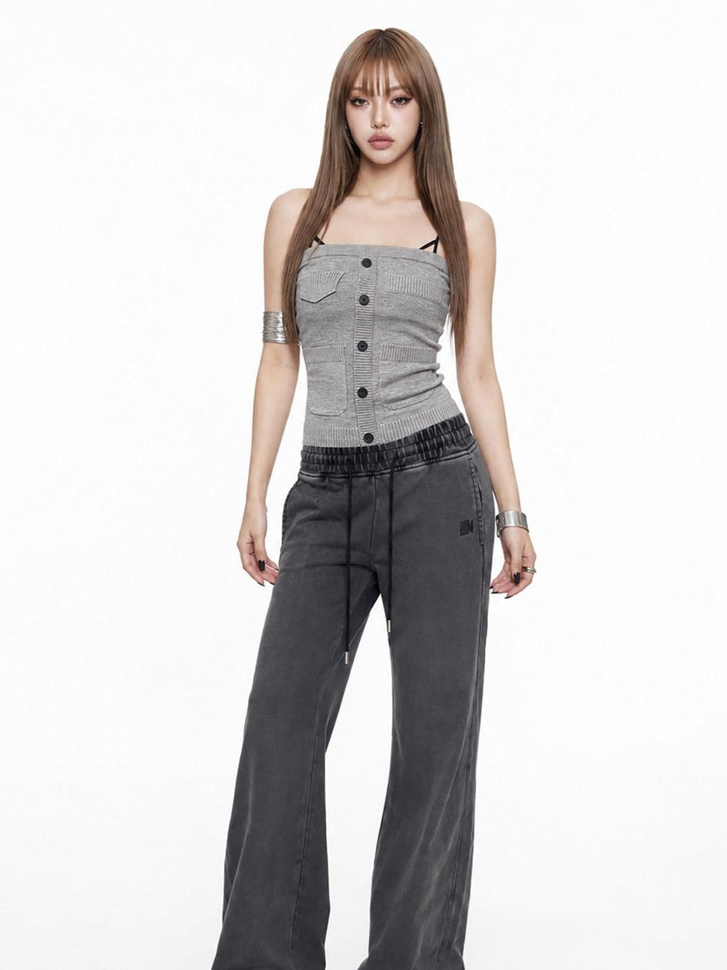 3MODE Vintage Gray Low Waist Slight Flare Slimming Women&