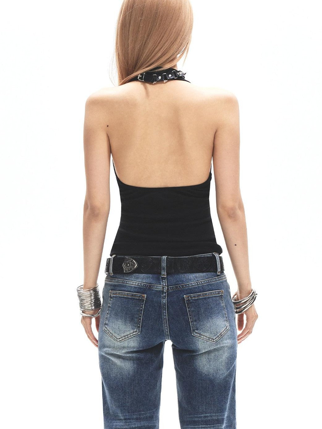 3MODE Vintage Metal Buckle V-neck Waist Cinch Slim Women&