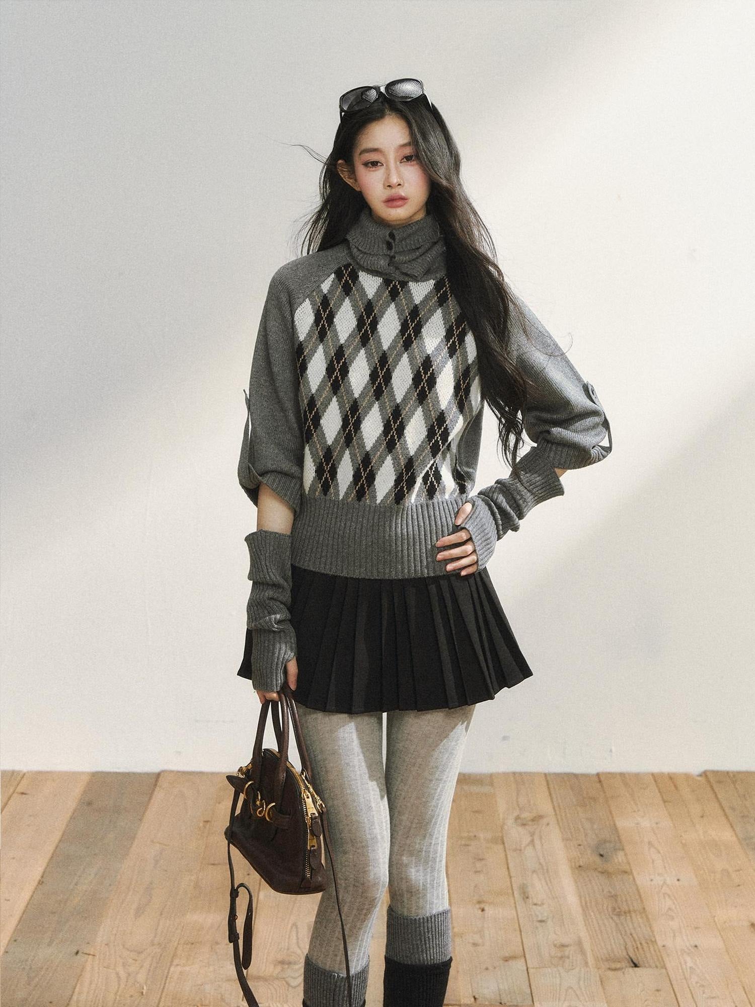 7Shiftin Cozy Vintage Slim Fit Turtleneck Pullover Women Plaid Knitwear Tops Sweaters
