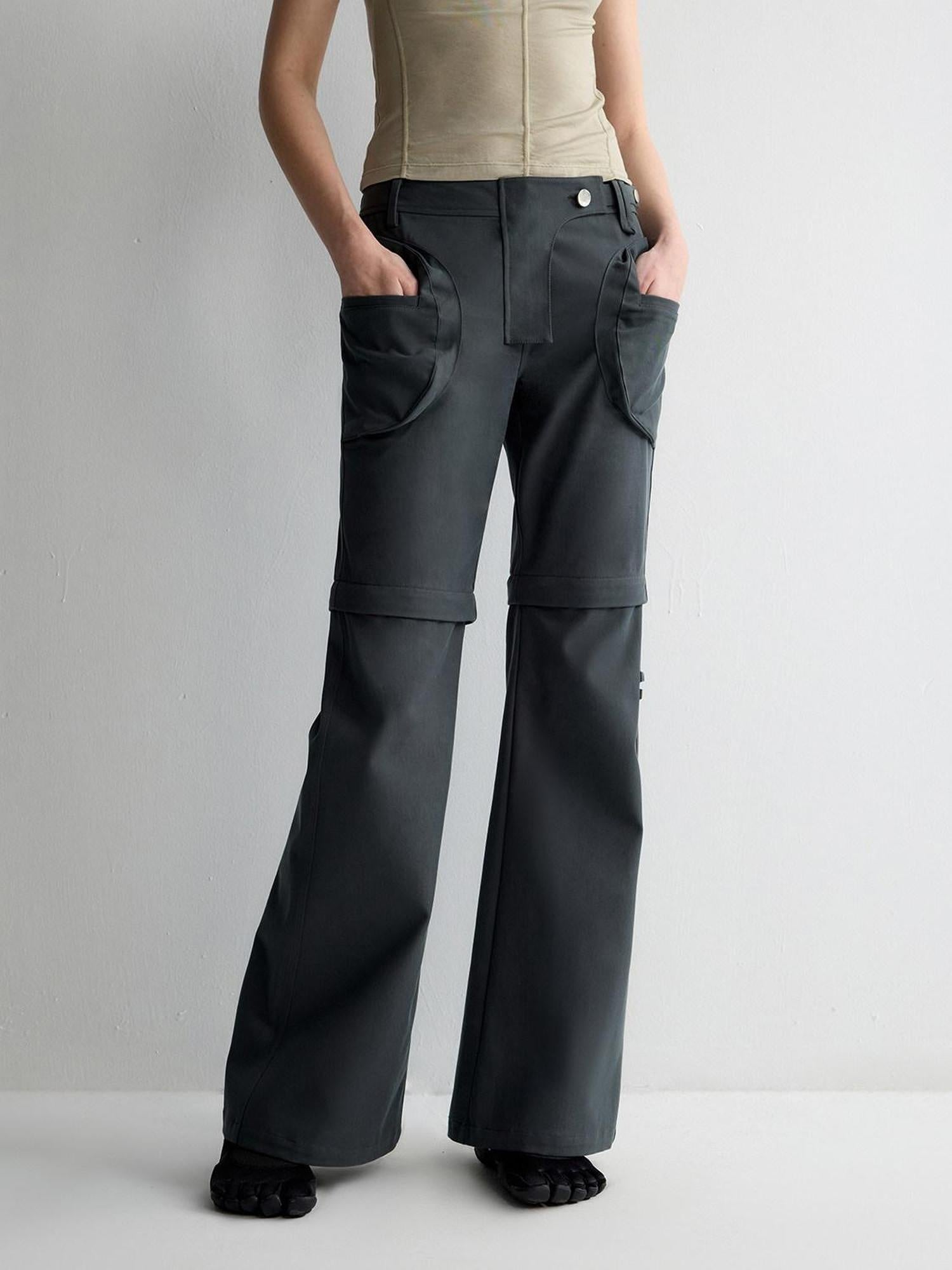 RUN TO THE FUTURE Recycled Fiber Original Micro Flare Low Waist Zip Fly Women Pocketed Chinos