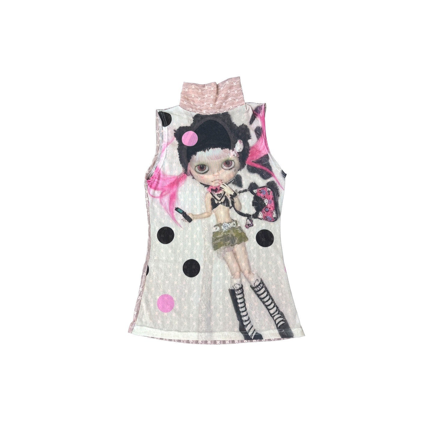 Ttsunami_Pink_Printed_Back_Spliced_Cutout_High_Neck_Lace_Women&