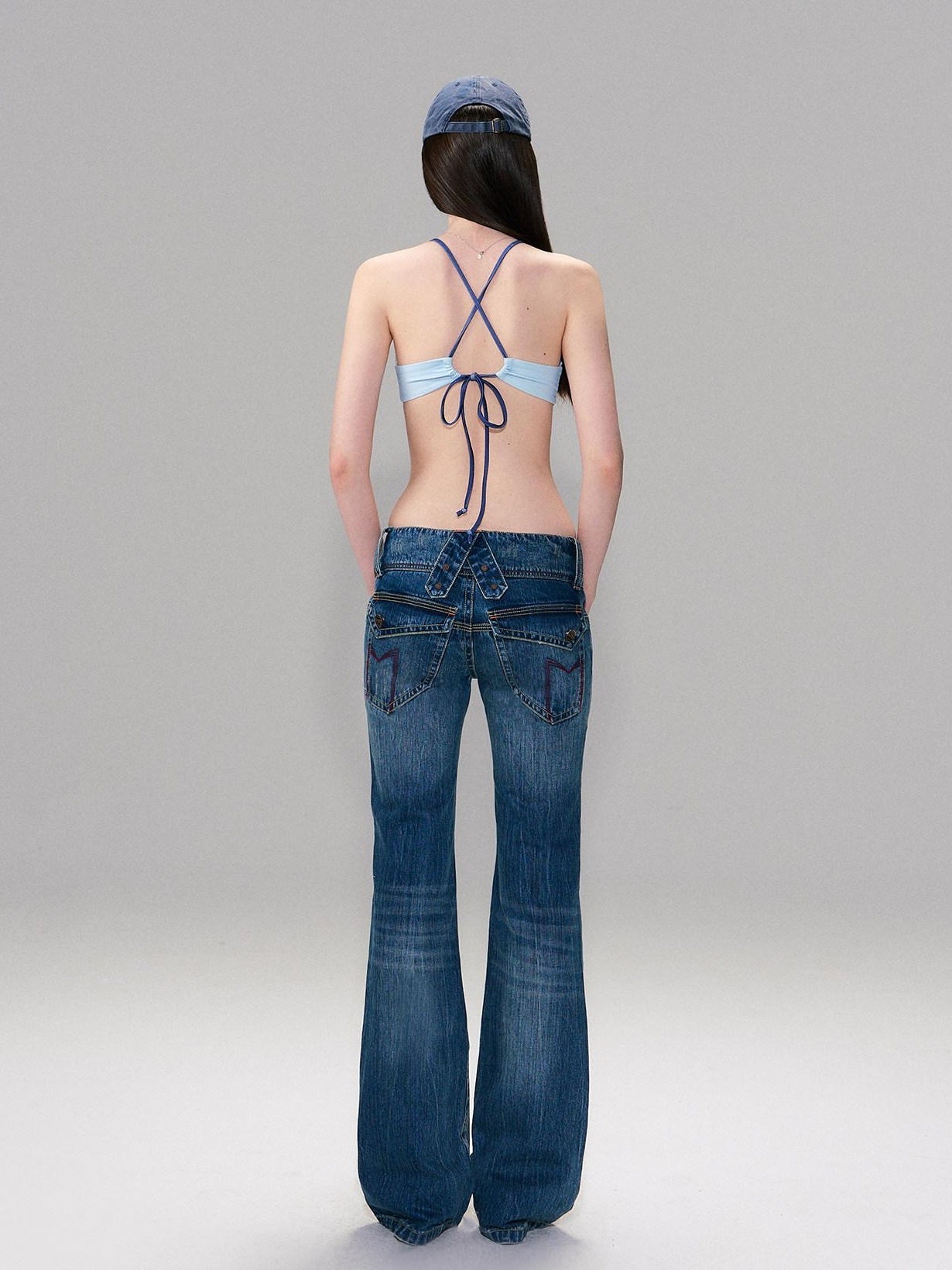 The NeverMore Slight Stretch Low Rise Slim Cotton Casual Women Deep Blue Straight Leg Jeans