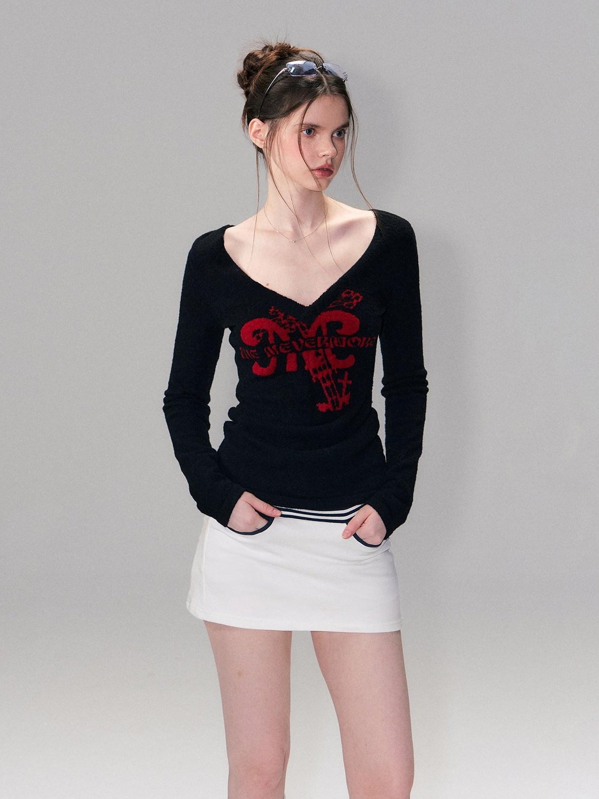 The NeverMore Thick Cozy Letter Print Contrast Slim Fit Sexy Black Women Long Sleeve T-Shirts