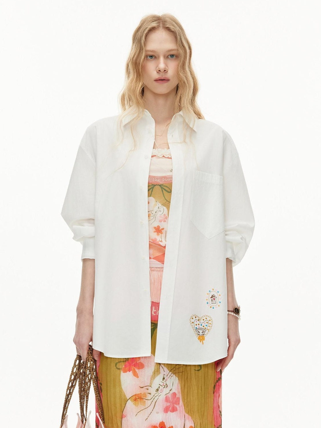 OuttheBlue Soft Lyocell Cotton Loose Mid Length Long Sleeve Embroidered Back Women Blouses