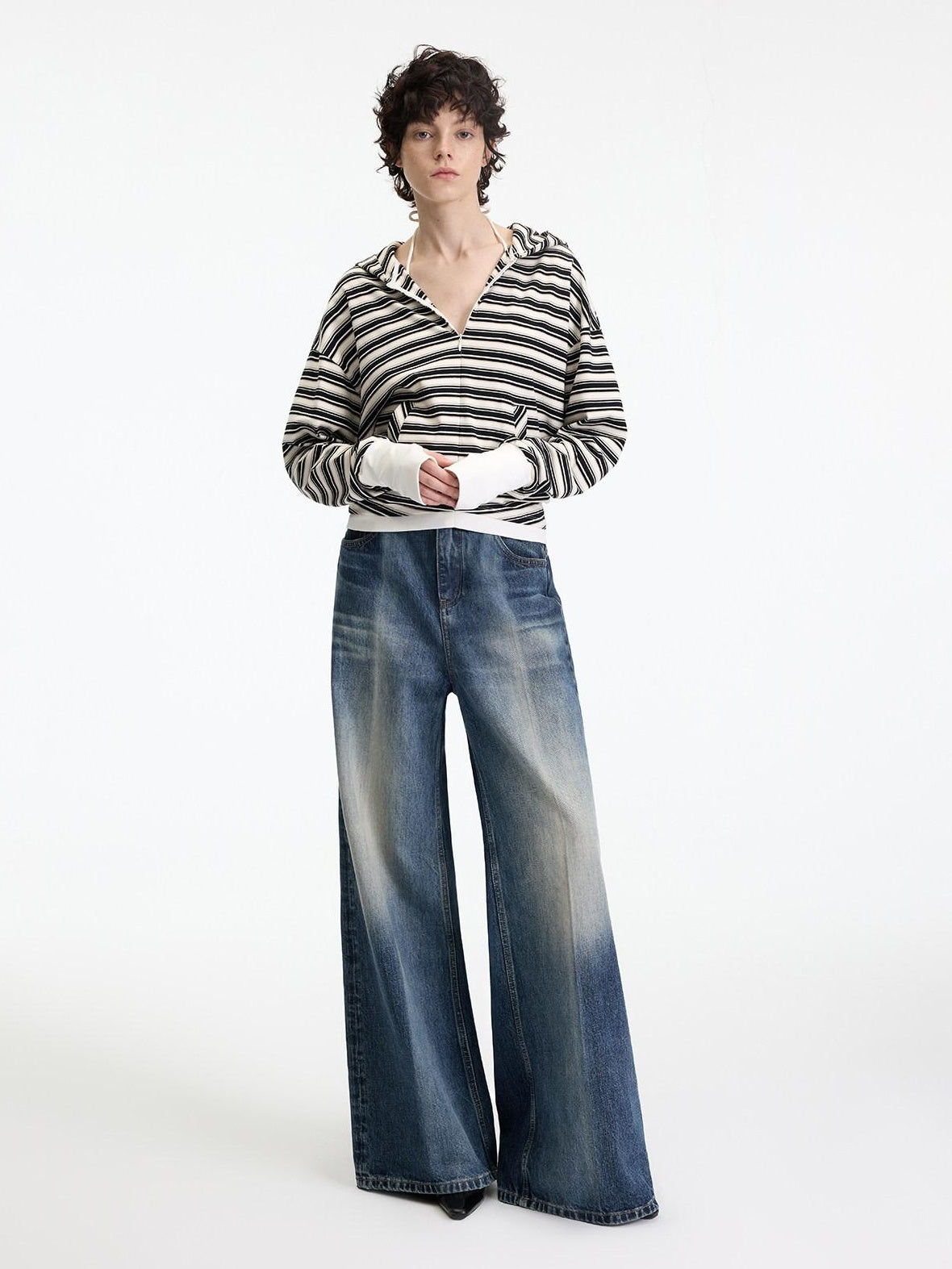 RUN TO THE FUTURE Washed Ice Blue Casual Natural Waist Womens Non Stretch Denim Straight Jeans