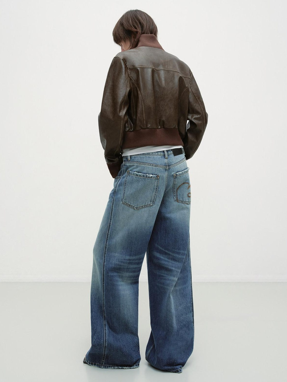 RUN TO THE FUTURE Brown Patchwork Stand Collar Zipper Short Straight Fit Commuter Youth Jackets