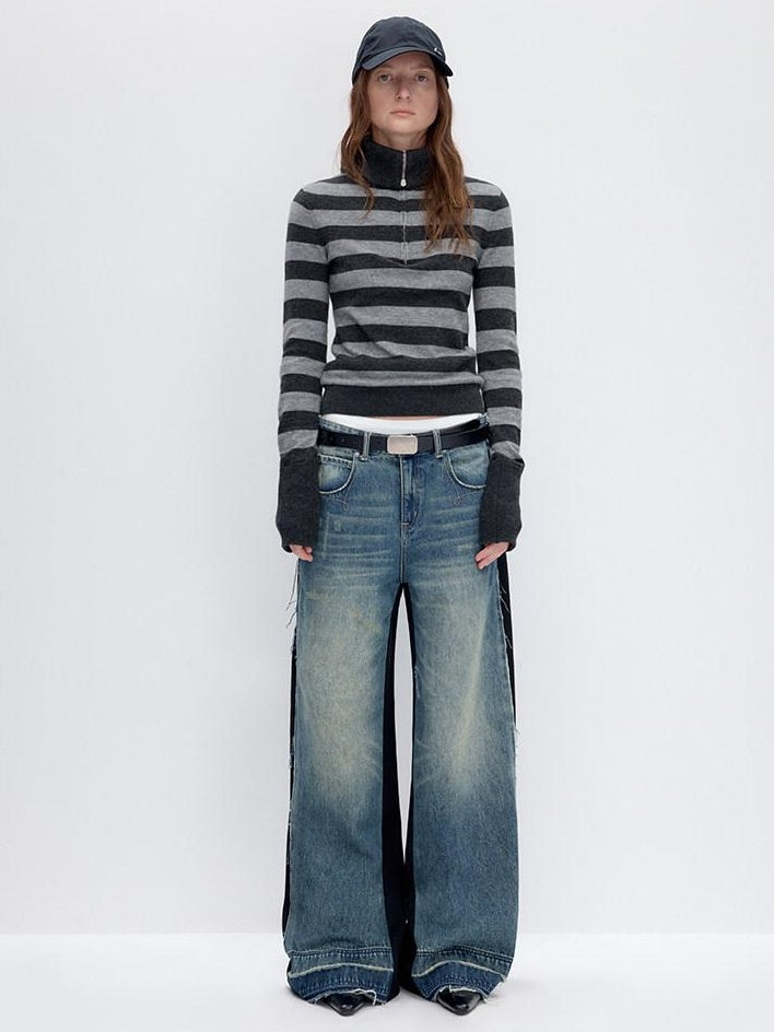 RUN TO THE FUTURE Vintage Slim Fit Wool Striped Pullover Office Commuter Women Sweaters