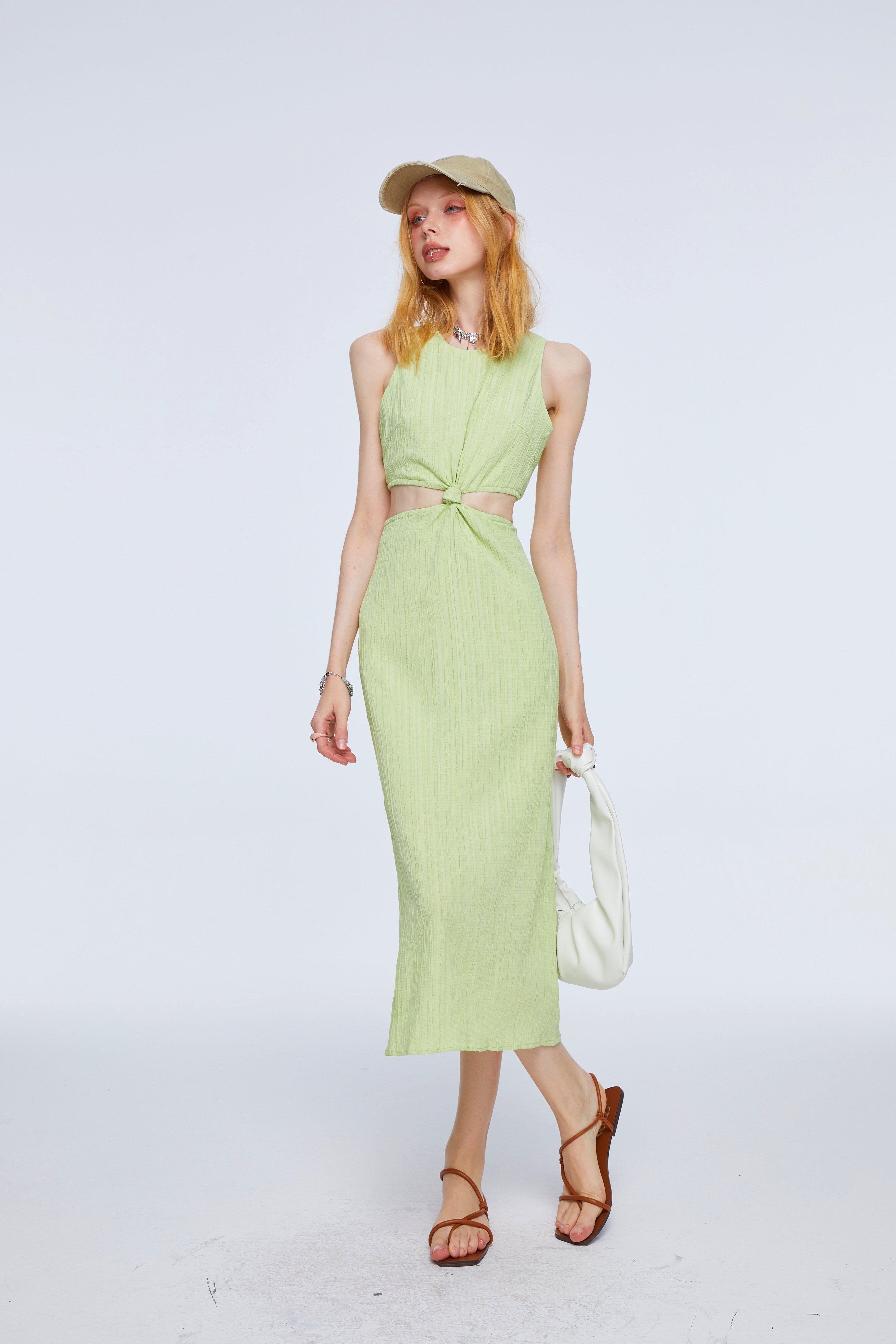 The_NeverMore_High_Waist_Pleated_Street_A_Line_Sleeveless_Women_Green_Maxi_Dresses_MISSTT