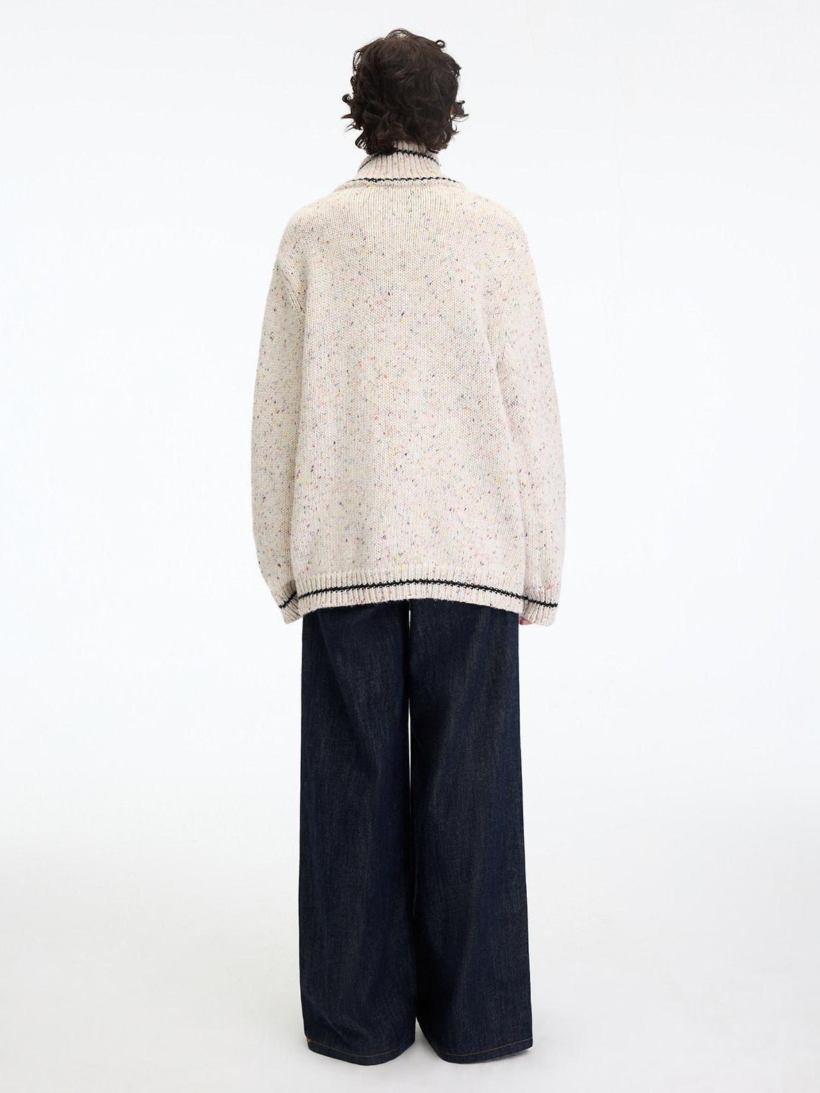 RUN TO THE FUTURE Viscose Wool Blend Button Cardigan Stand Collar Loose Fit Women Apricot Sweaters