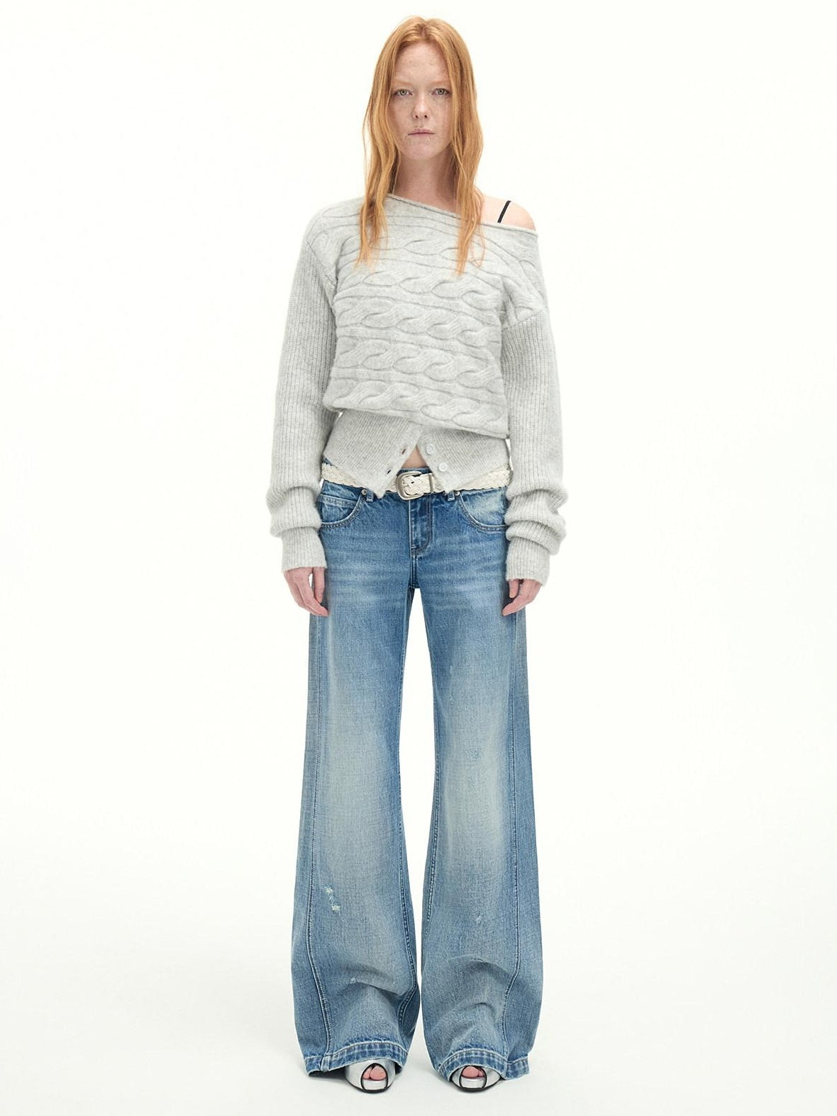 RUN TO THE FUTURE Vintage Washed Flared Cotton Natural Waist Women Blue Wide-Leg Jeans