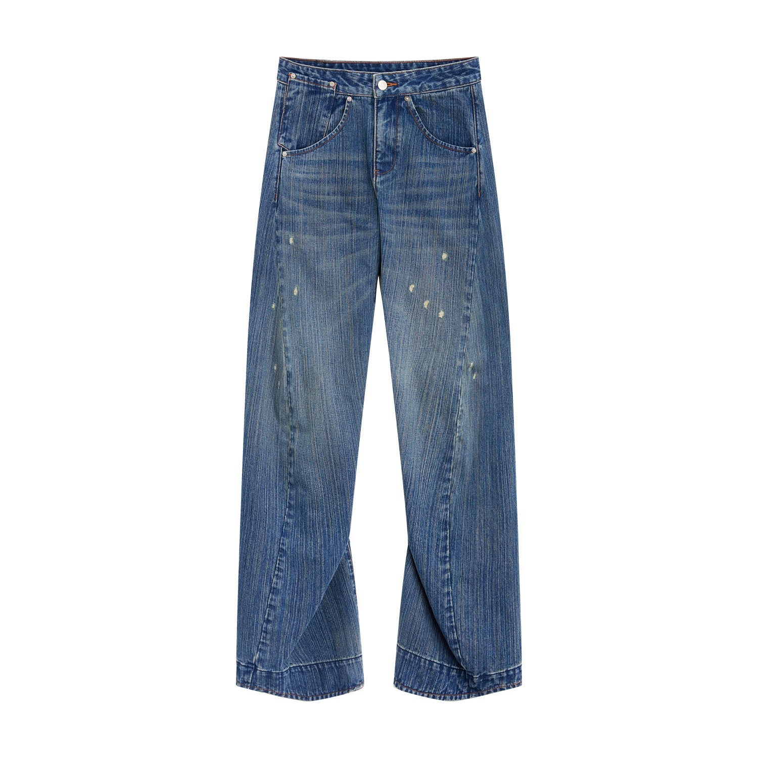 RUN TO THE FUTURE Ripped Washed Durable Low Rise Relaxed Fit Vintage Blue Wide-Leg Jeans