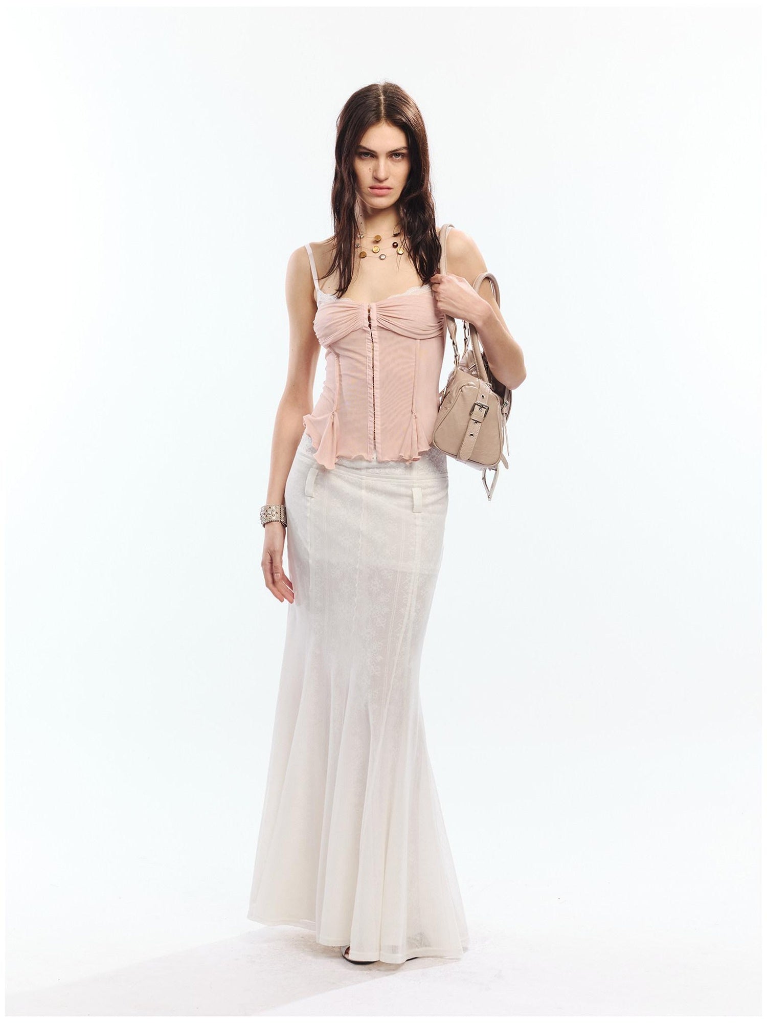 2th Desire High Waist Lyocell Cotton Patchwork Fishtail Tie Waist Women Maxi Skirts
