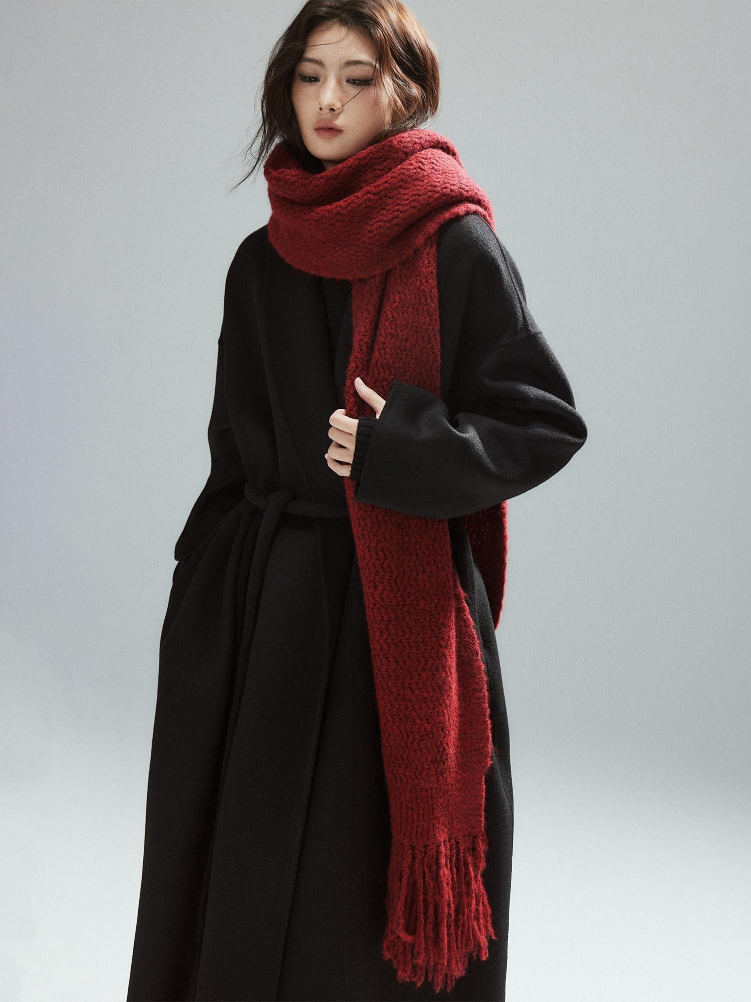 Low pixel Cozy Acrylic Wool Blend Korean Style Unisex Long Solid Red Decorative Scarves