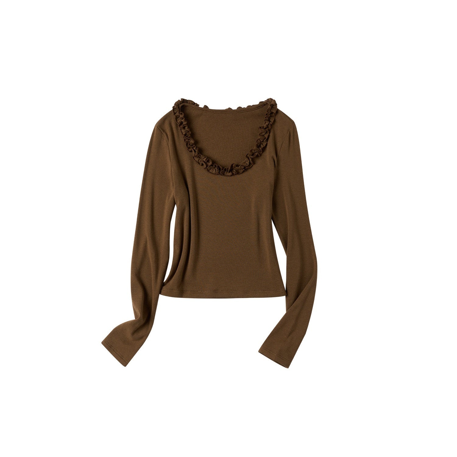 OuttheBlue Viscose Cotton Knit Slim Cropped U Neck Casual Women Travel Long Sleeve T-Shirts